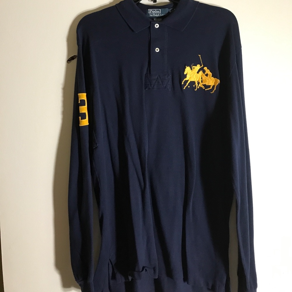 Polo by Ralph Lauren Navy Long Sleeve Polo with Gold Logo